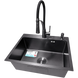 Комплект кухонной мойки Kraft NANO BLACK PVD HS60*45 Декор (3.0/1.0 мм)+Змішувач для кухні Kroner KRP Ersel - GRP03393BLK SM2310 фото 3