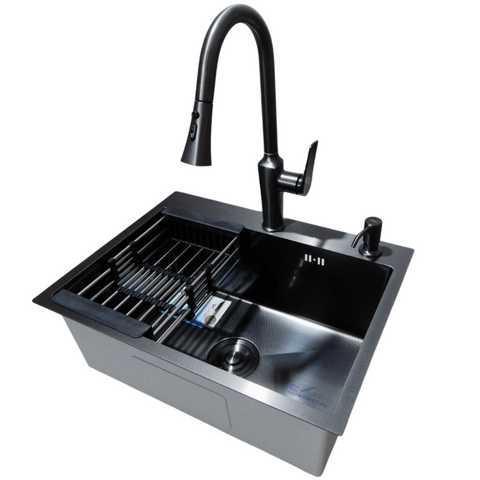 Комплект кухонної мийки Kraft NANO BLACK PVD HS60*45 (3.0/1.0 мм) декор SM2702 фото