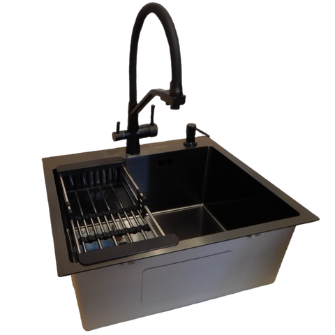 Комплект кухонної мийки Kraft HM 50х50 NANO BLACK (DECOR) PVD (3.0/1.0 мм) SМ162 фото