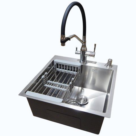 Комплект кухонной мойки Kraft KRF 5050 Handmade HM 500х500х220 Декор (Соты) SM38056 фото