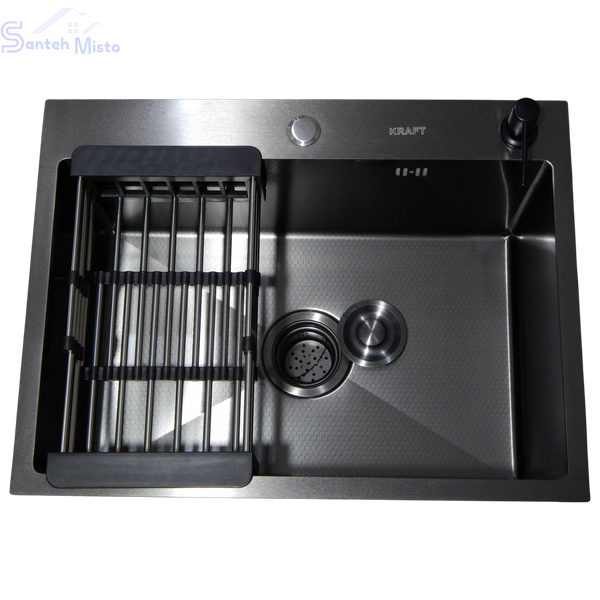 Кухонная мойка KRAFT Handmade PVD чорна HS54*48 (3.0/1.0 мм) декор SM3058 фото