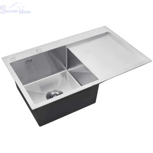 Комплект кухонной мойки Kraft - 780х480 LHM (3.0/1.0 мм)+Кухонный смеситель Kroner KRP Ersel - C03111BLK SM3380 фото