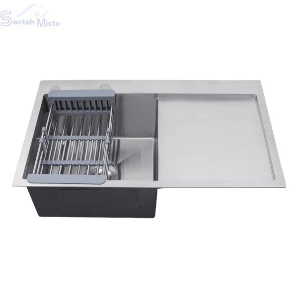 Комплект кухонной мойки Kraft - 780х480 LHM (3.0/1.0 мм)+Кухонный смеситель Kroner KRP Ersel - C03111BLK SM3380 фото