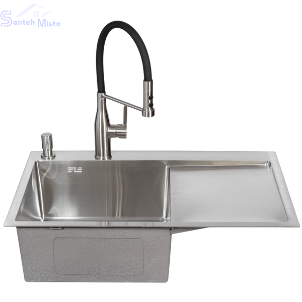 Комплект кухонной мойки Kraft - 780х480 LHM (3.0/1.0 мм)+Кухонный смеситель Kroner KRP Ersel - C03111BLK SM3380 фото