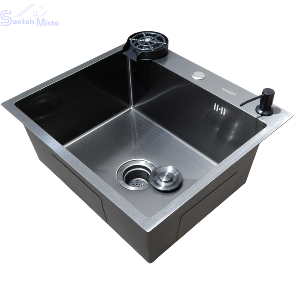 Кухонная мойка KRAFT Handmade PVD чорна HS54*48 (3.0/1.0 мм) декор SM3058 фото