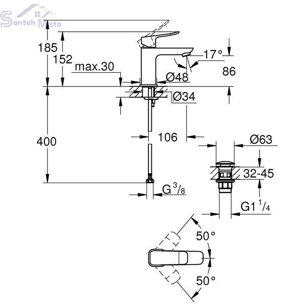 Змішувач для раковини Grohe QuickFix Dice S-Size 1018572430 з донним клапаном CV036200 фото