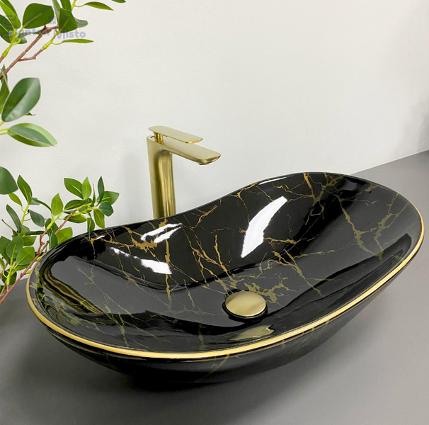Умывальник (раковина) VBI TURIN MARBLE BLACK GLOSSY накладной VBI-011505 фото