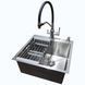 Комплект кухонної мийки Kraft KRF 5050 Handmade HM 500х500х220 Декор (Соти)+Змішувач для кухні Kroner KRP Kuche - C03816BLK З гнучким виливом із підключенням для питної води SM38056 фото 1