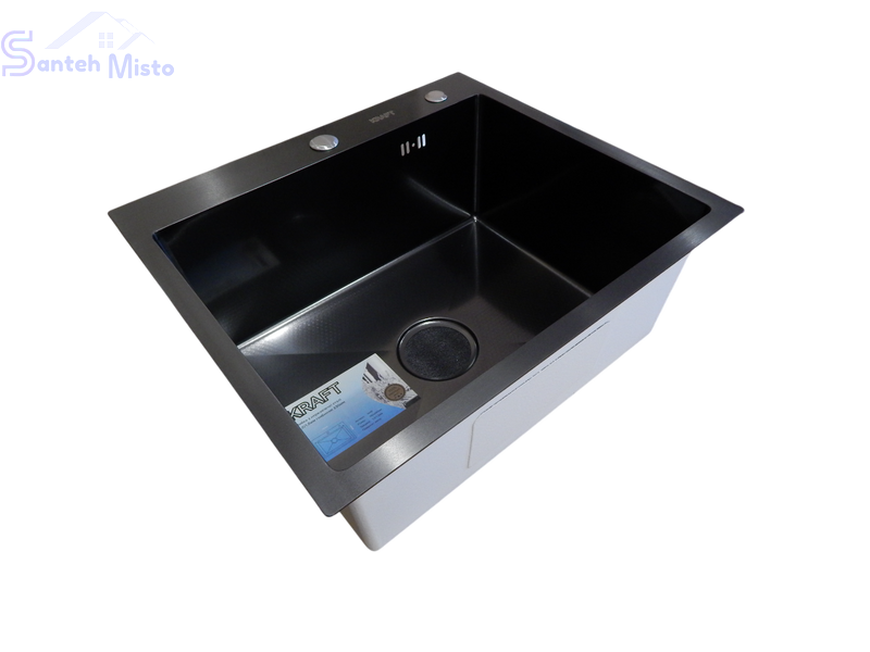Кухонная мойка KRAFT Handmade PVD чорна HS54*48 (3.0/1.0 мм) декор SM3058 фото