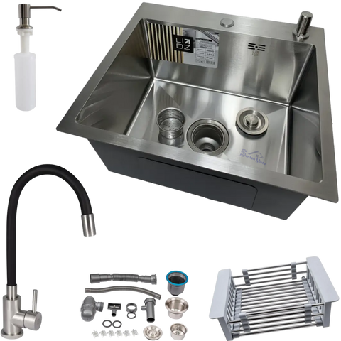 Комплект кухонной мойки Lidz Handmade H5050 Brushed Steel 3,0/1,0 мм SM1712 фото