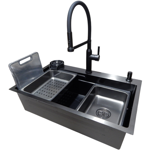Комплект кухонної мийки Kraft HM 6845 NANO BLACK DECOR Графіт (3.0/1.0 мм) SM4530 фото