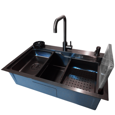 Комплект кухонной мойки Kraft HM 6845 NANO BLACK SM6845 фото