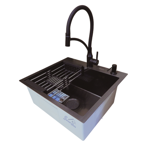 Комплект кухонной мойки Kraft HM 50х50 NANO BLACK (DECOR) PVD (3.0/1.0 мм) SМ457 фото