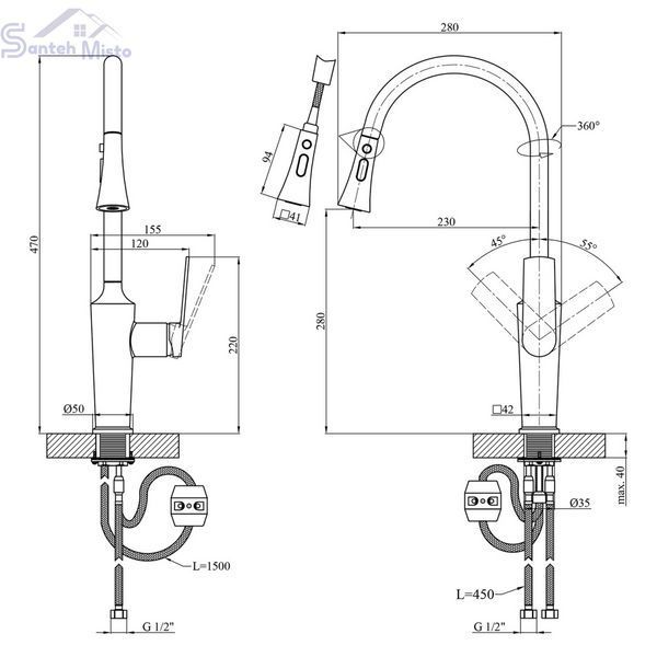 Комплект кухонної мийки Kroner KRP Derby - 60х50HM PVD (2,5/0,5 мм) DEKOR SM8055 фото