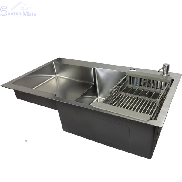 Кухонна мийка Kraft Handmade HM78х48 AR satin(3.0/1.0 мм) крило зліва SM12 фото
