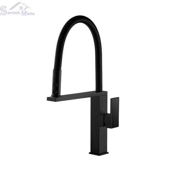 Змішувач латунний для кухні з гнучким виливом Pllen&oacute; Lazio BLK03 nero ST430003 фото