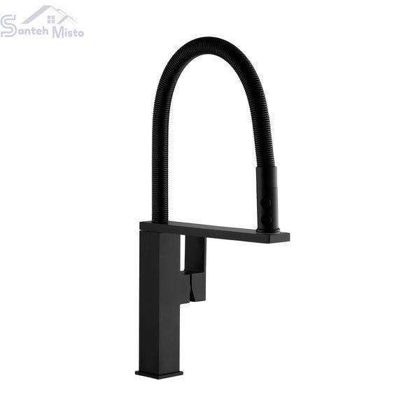 Змішувач латунний для кухні з гнучким виливом Pllen&oacute; Lazio BLK03 nero ST430003 фото