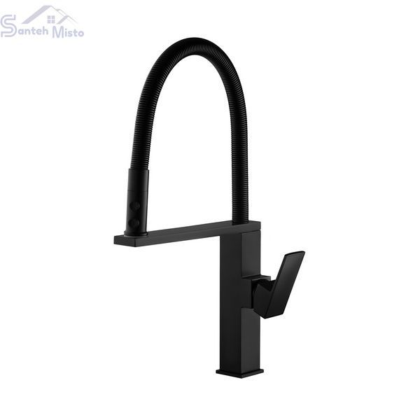 Змішувач латунний для кухні з гнучким виливом Pllen&oacute; Lazio BLK03 nero ST430003 фото