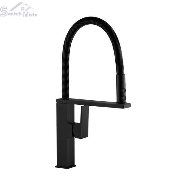Змішувач латунний для кухні з гнучким виливом Pllen&oacute; Lazio BLK03 nero ST430003 фото