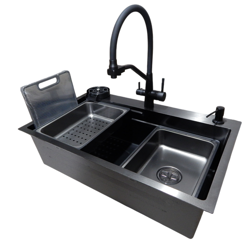 Комплект кухонної мийки Kraft HM 6846 NANO BLACK DECOR CS4643 фото