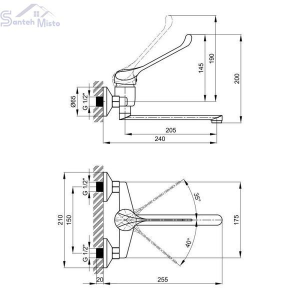 Змішувач для кухні локтьовий Lidz Watt 009 настінний (k35) LDWAT009CRM34862 Chrome 2486487841 фото