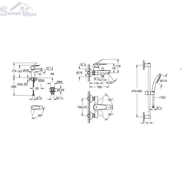 Набор смесителей 3 в 1 для ванной комнаты Grohe QuickFix StartEdge S-Size UA202501SE CV030624 фото