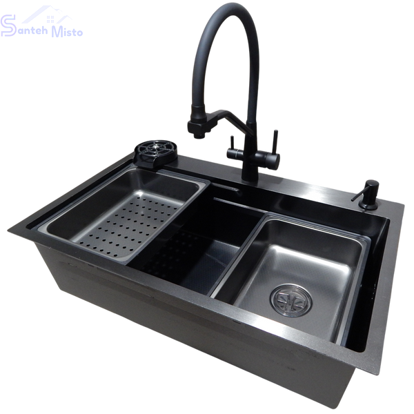 Комплект кухонної мийки Kraft HM 6846 NANO BLACK DECOR CS4643 фото