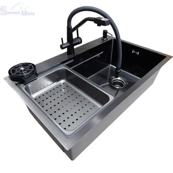 Комплект кухонної мийки Kraft HM 6846 NANO BLACK DECOR CS4643 фото