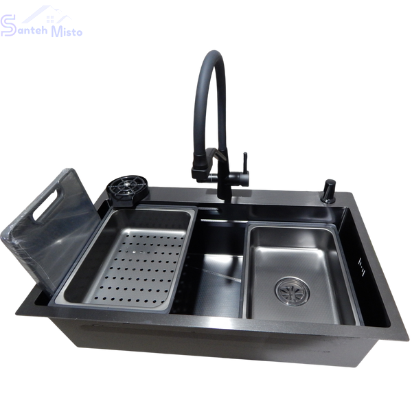 Комплект кухонной мойки Kraft HM 6846 NANO BLACK DECOR CS4643 фото