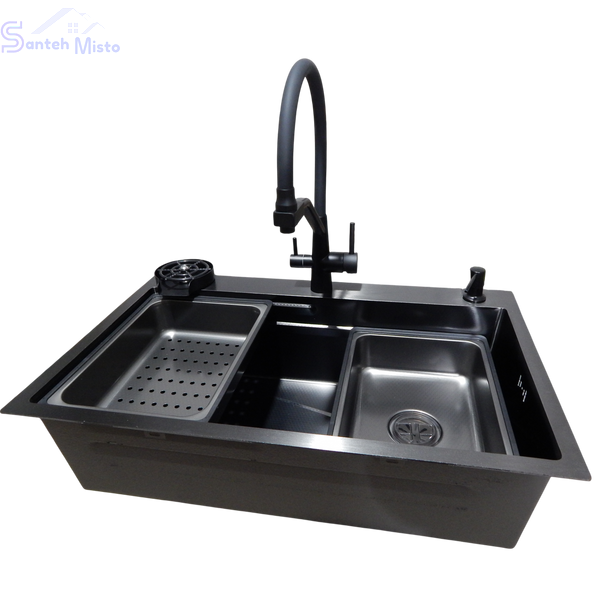 Комплект кухонной мойки Kraft HM 6846 NANO BLACK DECOR CS4643 фото