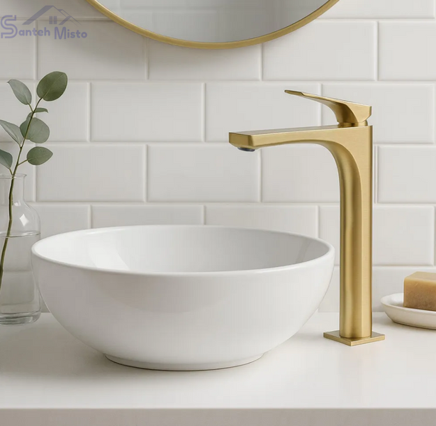 Змішувач для раковини (умивальника) REA JOE BRUSHED GOLD високий REA-B8991 фото