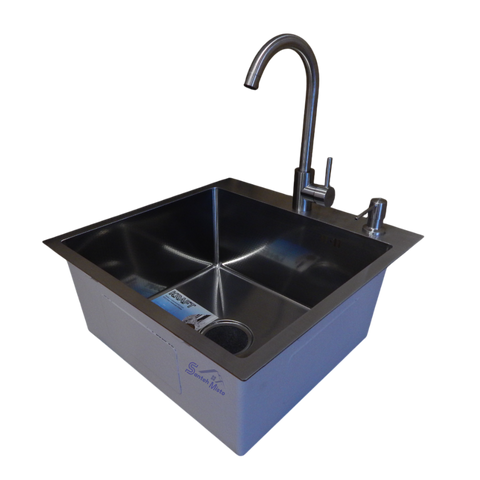 Комплект кухонной мойки Kraft HM 50х50 NANO BLACK (DECOR) PVD (3.0/1.0 мм) SМ044 фото