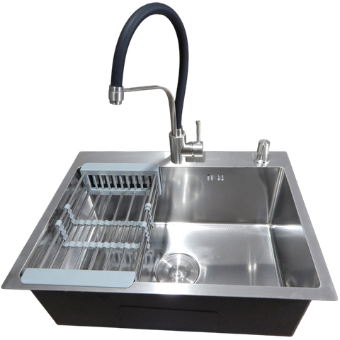 Комплект кухонної мийки Kraft KRF 6045 DECOR (3.0/1.0 мм)+Змішувач для кухні Kroner KRP Edelstahl Klassisch - ESG03593BLK SM10630 фото