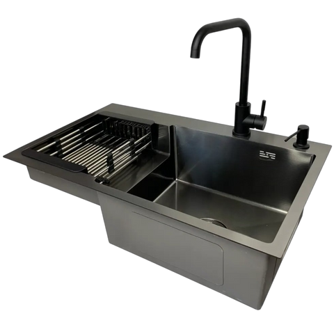 Комплект кухонної мийки Kraft&nbsp;HM&nbsp;- 7848ALB&nbsp;PVD&nbsp;(3.0/1.0 мм) SM1277 фото