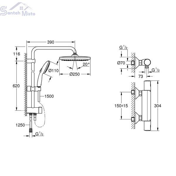Смеситель термостатический для душа Grohe QuickFix Start Black UA303908T2 CV034630 фото