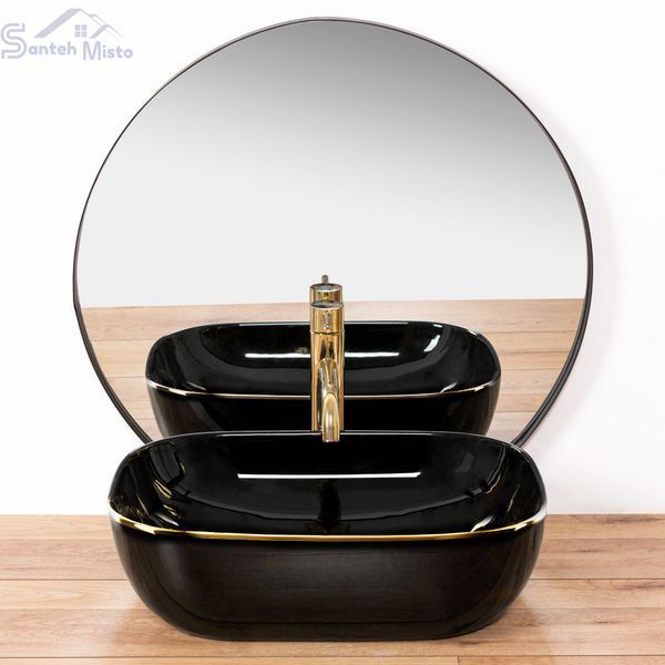 Умывальник (раковина) REA BELINDA BLACK GOLD EDGE накладной * REA-U8796 фото