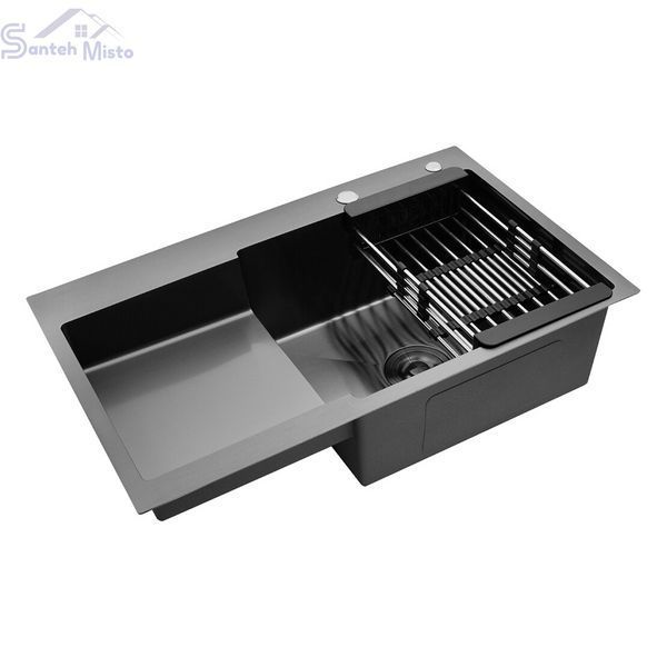 Комплект кухонної мийки Kraft&nbsp;HM&nbsp;- 7848ALB&nbsp;PVD&nbsp;(3.0/1.0 мм) SM1277 фото