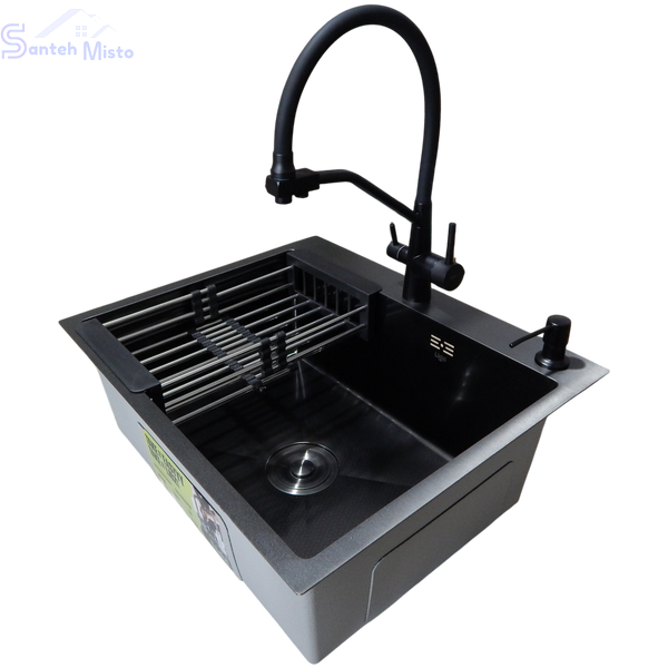 Комплект кухонной мойки Kraft NANO BLACK PVD HS60*50 Декор (3.0/1.0 мм) SM2349 фото