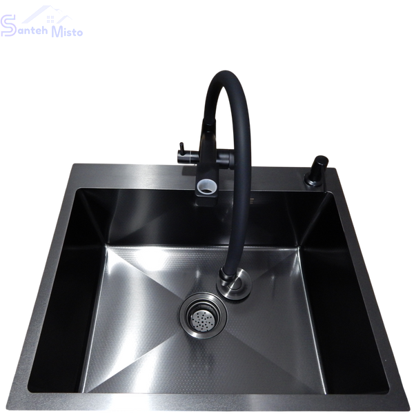 Комплект кухонной мойки Kraft NANO BLACK PVD HS60*50 Декор (3.0/1.0 мм) SM2349 фото