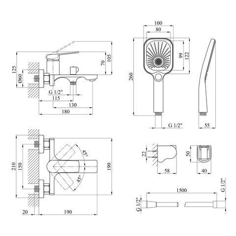 Змішувач для ванни Kroner KRP Makon - GRP060 CV033863 фото