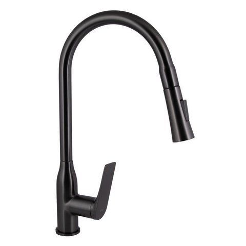 Змішувач для кухні Qtap Vlasta New з висувним виливом QTVLA344GMB45647 Gunmetal Black PVD 2361077525 фото