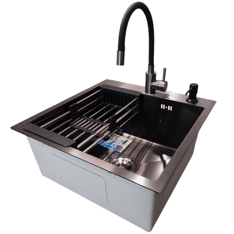Комплект кухонной мойки Kraft -NANO BLACK 5050HM PVD SM865 фото