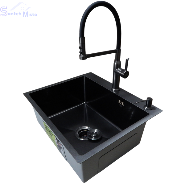 Комплект кухонної мийки Lidz Handmade H6050HB Decor Black PVD Honeycomb 2,5/0,5 мм SM12049 фото