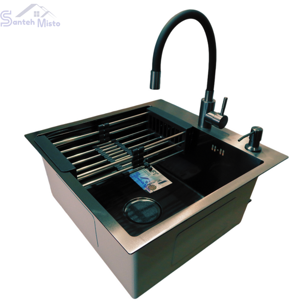 Комплект кухонной мойки Kraft -NANO BLACK 5050HM PVD SM865 фото