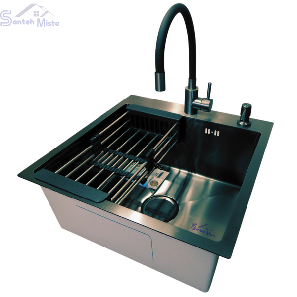 Комплект кухонної мийки Kraft -NANO BLACK 5050HM PVD SM865 фото
