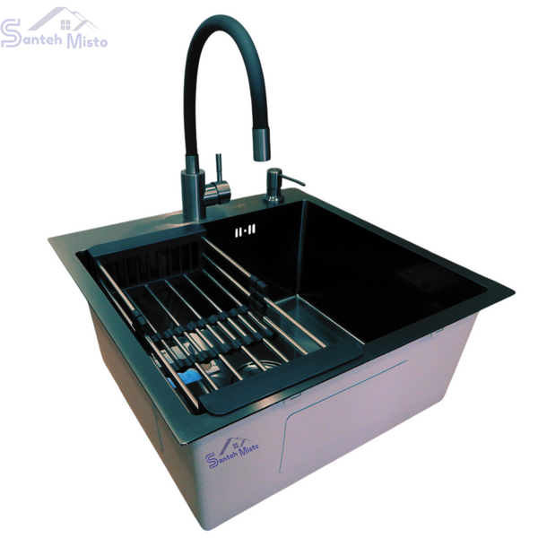 Комплект кухонної мийки Kraft -NANO BLACK 5050HM PVD SM865 фото