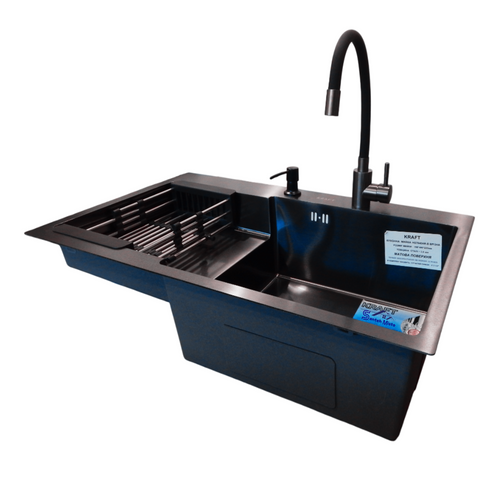Комплект кухонной мойки Kraft&nbsp;HM&nbsp;- 7848ALB&nbsp;PVD&nbsp;(3.0/1.0 мм) SM248 фото