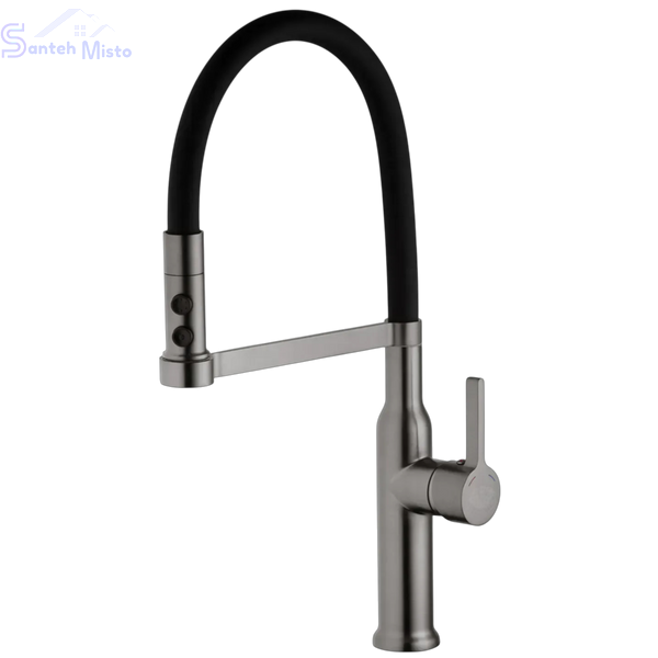 Комплект кухонної мийки Kroner KRP Schwarze 50х50HM PVD +Змішувач для кухні з гнучким виливом Kroner SM3080 фото