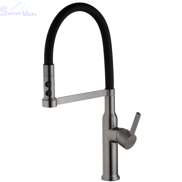 Комплект кухонної мийки Kroner KRP Schwarze 50х50HM PVD +Змішувач для кухні з гнучким виливом Kroner SM3080 фото