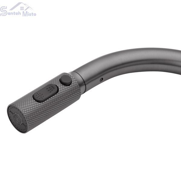 Комплект кухонної мийки Kraft NANO BLACK PVD Декор HS60*45 (3.0/1.0 мм)+Змішувач для кухні з висувним шлангом SM8022 фото